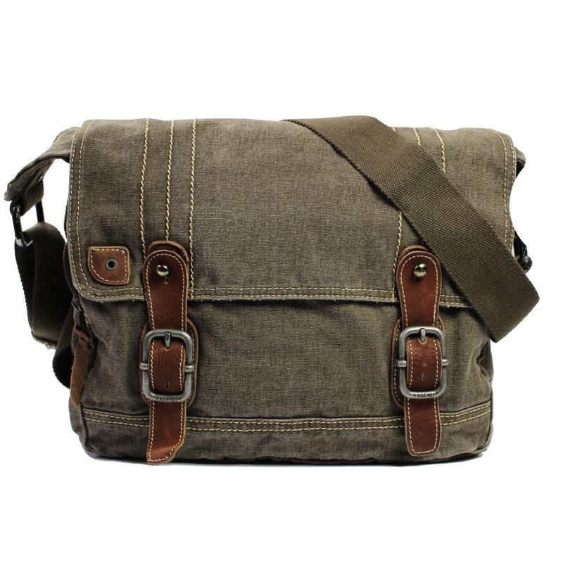 Cool Canvas Black Mens 13 inches Messenger Bag Side Bags Green Postman Bag Courier Bag For Men