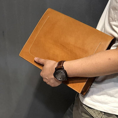 Handmade Leather Mens A4 Envelope Bag 10 inches Clutch Bag Business Documents Bag For Men