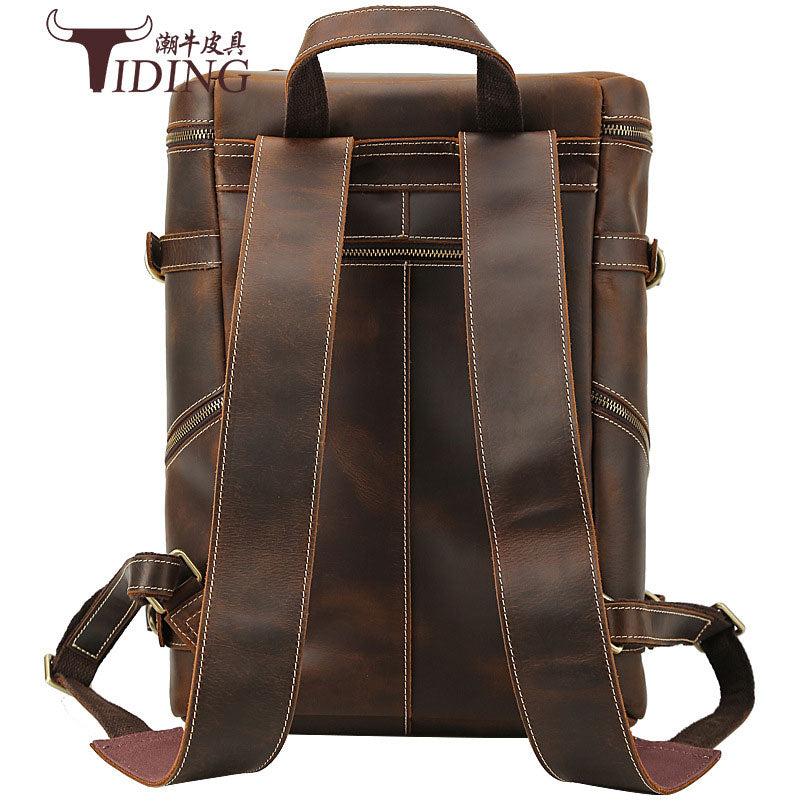 Cool Leather Vintage Dark Brown Mens 16inch Laptop Backpacks Vintage School Backpack Travel Backpack Bags for Men