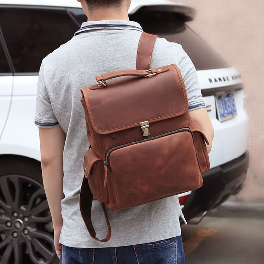 Cool Brown Leather Men's 13'' Laptop Backpack School Backpack Travel Backpack For Men