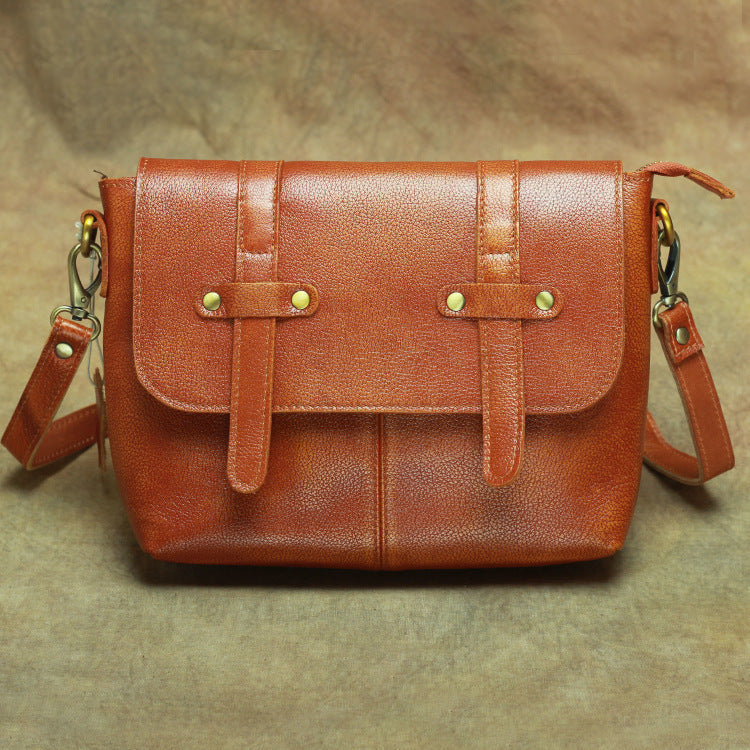 Vintage Brown Leather Men's Side Bag Messenger Bag Brown Courier Bag For Men