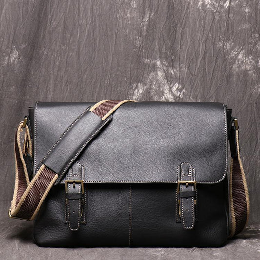 Black Cool Leather 13 inches Small Satchel Messenger Bag Side Bag Courier Bag For Men