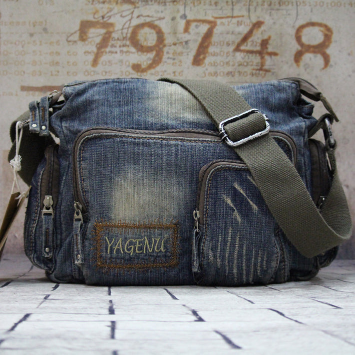 Vintage Denim Blue Mens Casual Side Bag Messenger Bag Jean Blue Postman Bags Courier Bag For Men