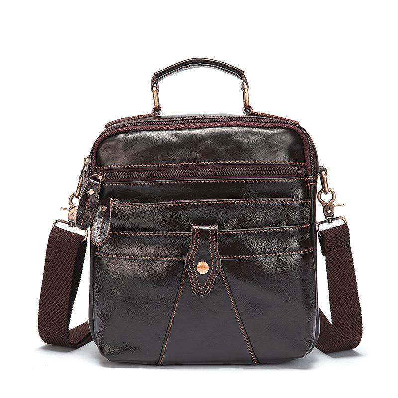 Coffee LEATHER MEN'S Small Vertical Side Bag Messenger Bag Coffee Briefcase Handbag FOR MEN