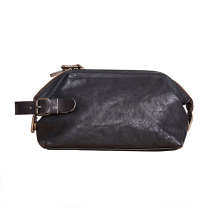 Large Black Leather Mens Brown Clutch Bag Zipper Wristlet Bags Purse for Men