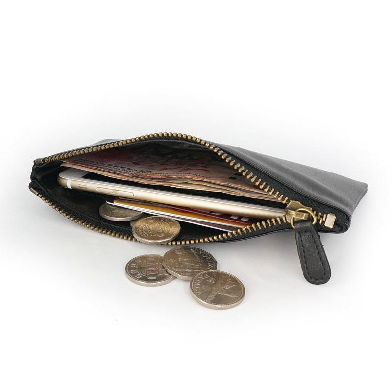 Black Mens Leather Zipper Slim Long Wallet Phone Long Wallet for Men