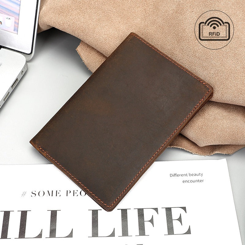 Slim Leather RFID Vertical Travel Wallet for Men Bifold Wallet Passport Wallet Travel Wallet