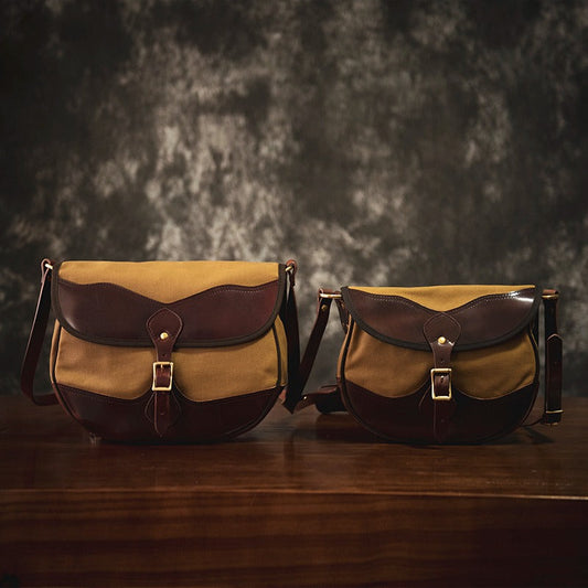 Mens Khaki Canvas Leather Saddle Side Bag Saddle Canvas Messenger Bag For Men