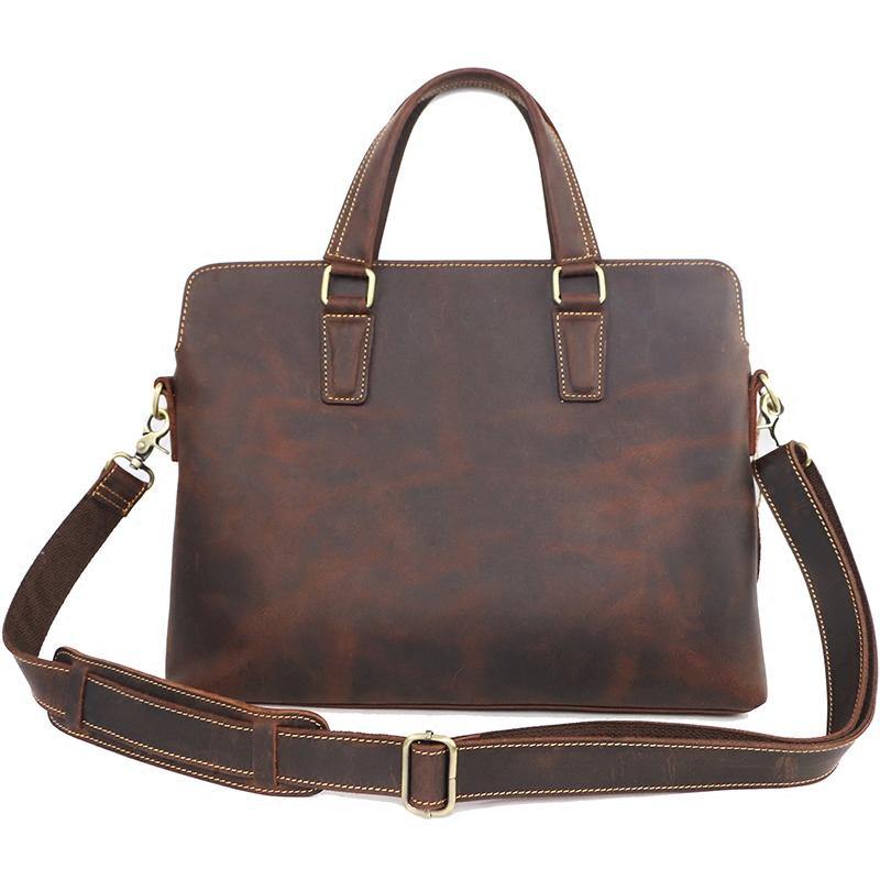 Vintage Dark Brown 14'' Computer Briefcase Mens Leather Briefcase Work Handbags Black For Men