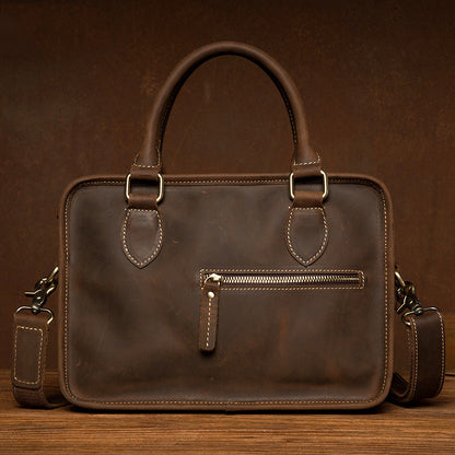 Vintage Dark Brown Leather Small Mens Briefcase Cool Work Bag Messenger Bags for Men