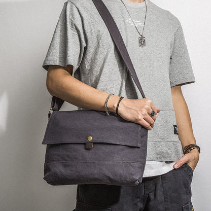 Casual Canvas Dark Gray Men's Side Bag Shoulder Bag Postman Messenger Bag For Men