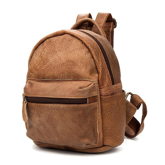 Khaki Fashion Mens Leather Small Travel Backpacks Cute College Backpacks School Backpack for men