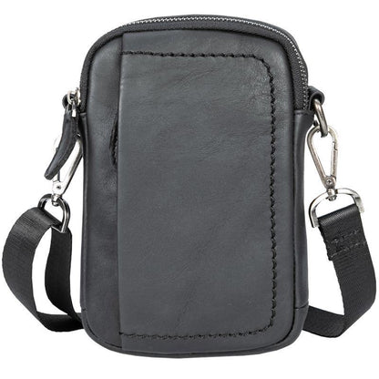 Black Mini Leather Mens Side Bag Black Messenger Bags Postman Bag Courier Bag for Men