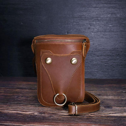 Black LEATHER MENS Belt Pouch Ox Mini Messenger Bag Belt Holster Waist Bag For Men