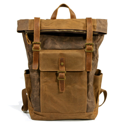 Cool Waxed Canvas Mens Waterproof Green Travel Backpack 15'' Gray Computer Backpack Hiking Backpack for Men