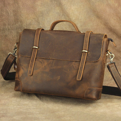 Brown Leather Men's Professional Briefcase 14¡®¡¯ Laptop Handbag Business Bag For Men