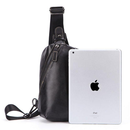 Cool Black Leather Chest Bag Sling Bag Crossbody Sling Bag Hiking Sling Bag For Men