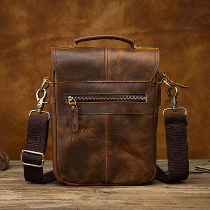 Vintage Brown Leather Mens Small Vertical Side Bags Courier Bag Messenger Bag For Men