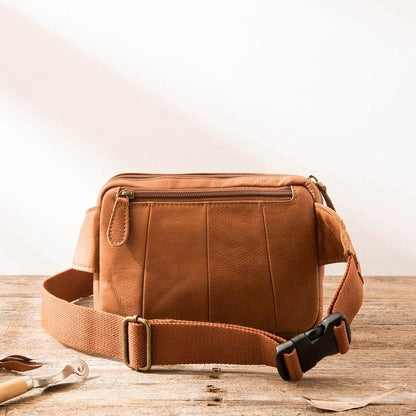 Brown Leather 8 inches Fanny Pack Hip Pack Mens Waist Bag Brown Chest Bag Bum Bag for Men