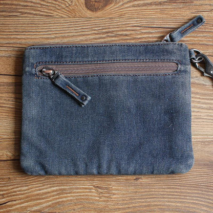 Cool Denim Blue Mens Envelope Bag Clutch Jean Wristlet Bag Hand Bag For Men