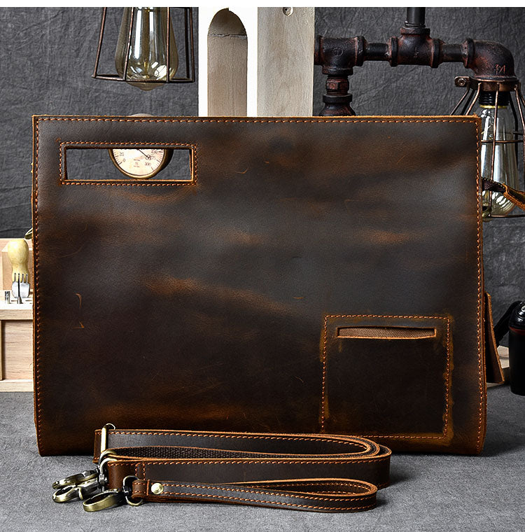 Retro Brown Leather Mens Business Clutch Bag Side Bag Handbag Small Messenger Bag For Men