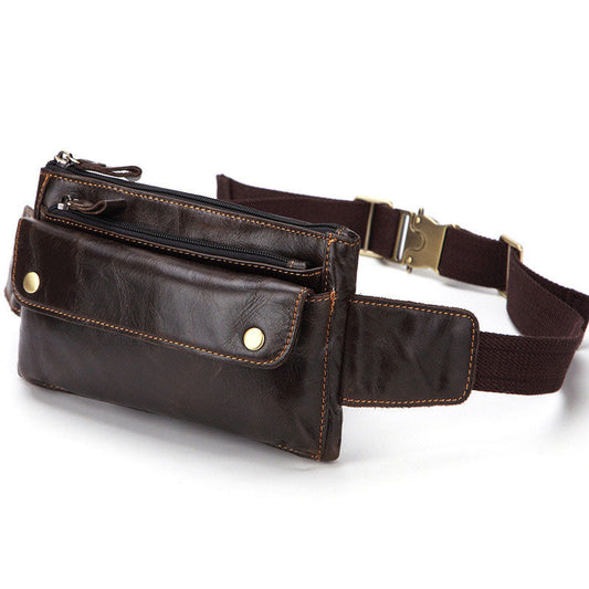 Slim Leather Bum Bag Mens Fanny Packs Vintage Hip Bag Coffee Waist Bags For Men