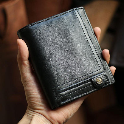 Casual Brown Leather Mens billfold Wallet Trifold SMall Wallet Black Front Pocket Wallet For Men