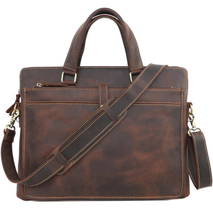 Vintage Dark Brown Mens Leather Briefcase Work Handbags Black 14'' Computer Briefcases For Men