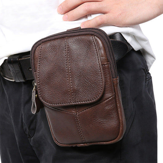 Vintage Brown Leather Men's Belt Pouch Cell Phone Holster Mini Side Bag For Men