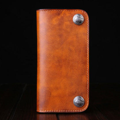 Handmade Leather Mens Trucker Wallet Cool Biker Leather Wallet Long Phone Wallets for Men