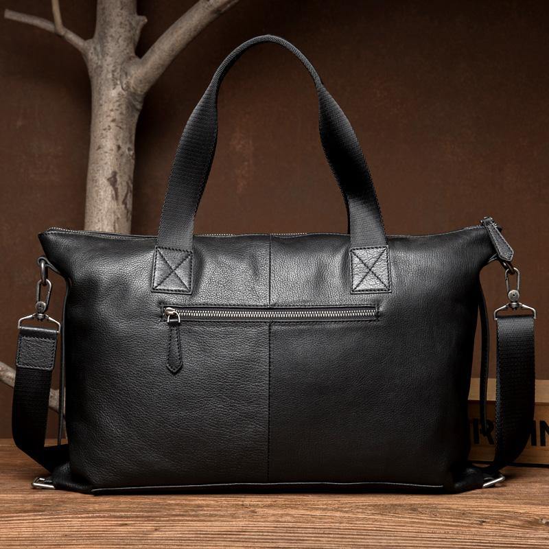 Black Leather Mens 15 inches Briefcase Laptop Bags Business Handbag Work Bag for Men