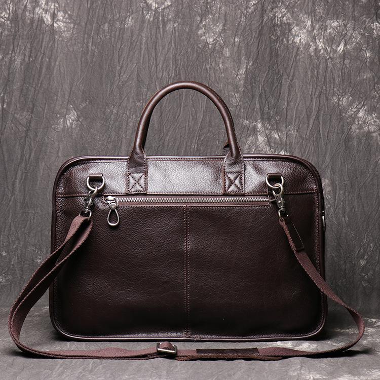 Dark Brown Leather Mens 15 inches Large Laptop Work Bag Handbag Briefcase Shoulder Bags Business Bags For Men