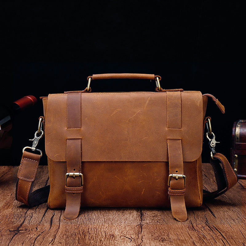 Vintage Brown Leather Men's Profess Briefcase Business Brown Shoulder Briefcase For Men