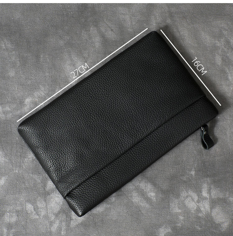 Black Leather Mens Business Clutch Bag Mini Tablet Clutch Wallet For Men