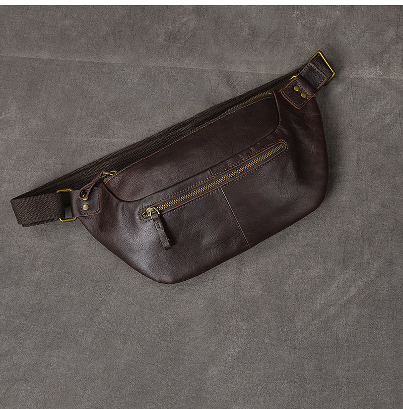 Cool Leather Mens 8' Large Brown Fanny Pack Waist Bag Hip Bag Chest Bag for Men