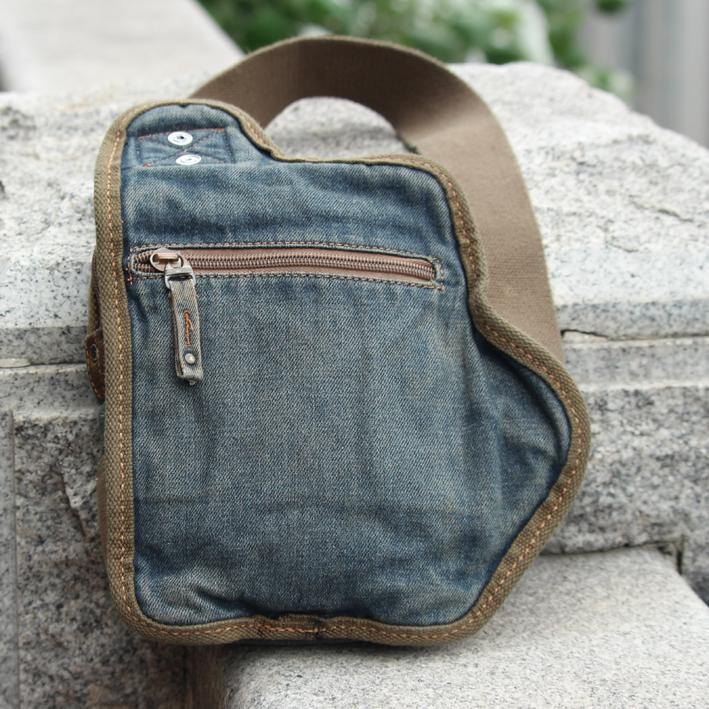 Fashion Denim Blue Mens Small Sling Bag Chest Bags Blue Fashion Denim One Shoulder Backpacks For Men