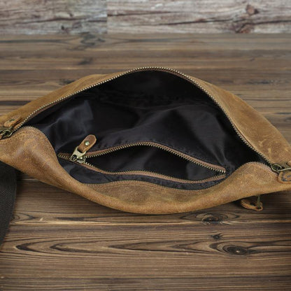 Tan Leather Fanny Pack Men's Brown Chest Bag Hip Bag Bum Bag Waist Bags For Men