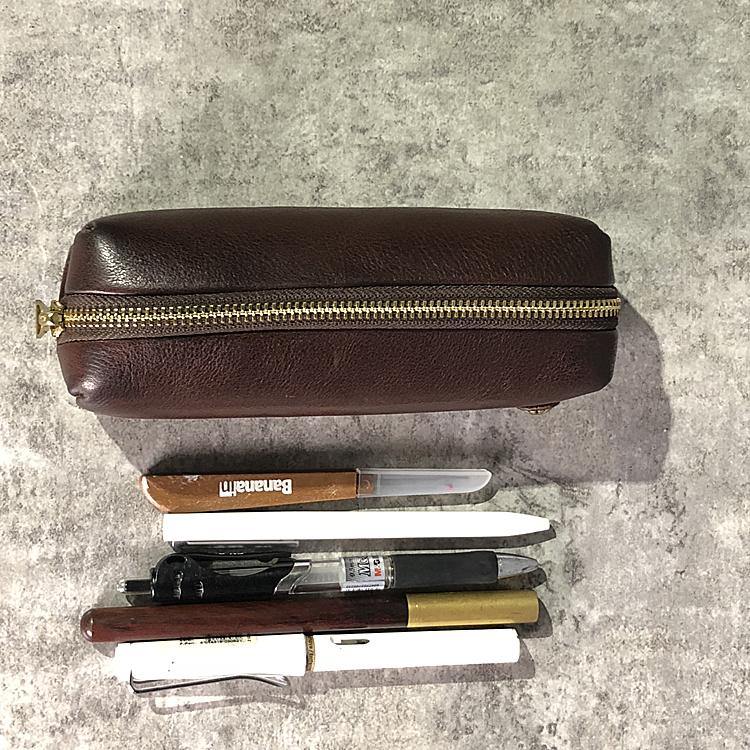 Simple Handmade Leather Womens Makeup Case Black Pencil Case Small Makeup Purse For Men