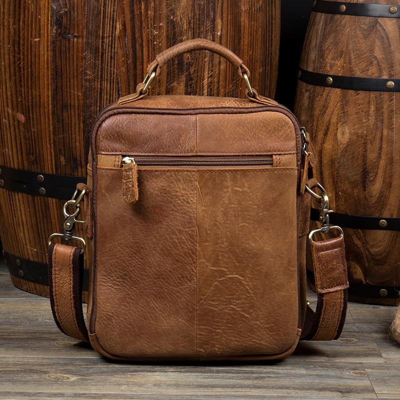 Brown Casual Leather 10 inches Vertical Side Bags Messenger Bag Courier Bag for Men