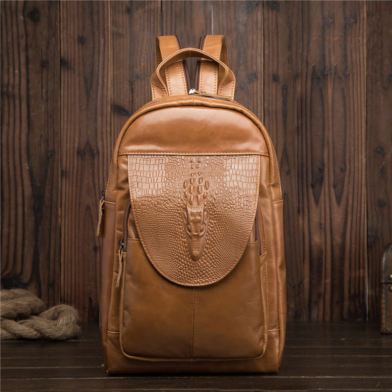 Cool Brown Leather Men's Sling Bag One Shoulder Backpack Black Sling Crossbody Pack For Men