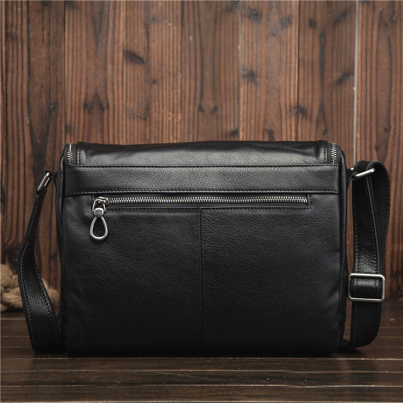 Cool Black Leather Men's Messenger Bag Black Side Bag Courier Bag For Men