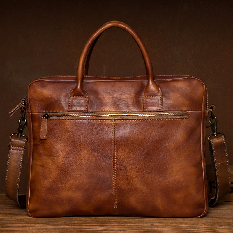 Vintage Brown Leather Mens 15 inches Briefcase Laptop Black HandBag Business Side Bag Work Bag for Men