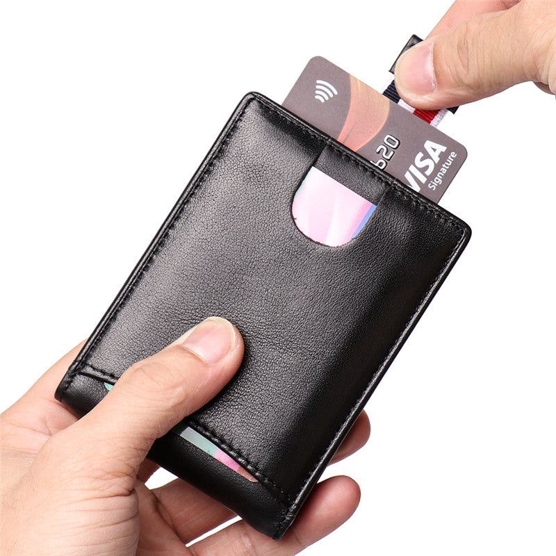 RFID Brown Leather Men's Small Wallet billfold Wallet Black Front Pocket Wallet For Men