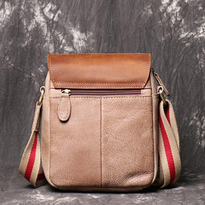 Simple Khaki Brown Leather Mens Vertical Side Bag Courier Bag Vertical Messenger Bag For Men