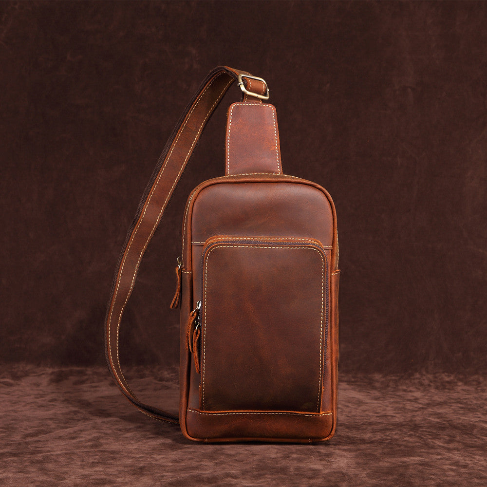 Brown Leather Men's Brown Sling Bag Sling Pack Chest Bag One Shoulder Backpack For Men