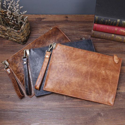 Slim Leather Wristlet Wallet Mens Zipper Brown Clutch Wallet Purse For Men