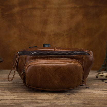 Vintage Brown Leather Men's Fanny Packs Hip Pack Waist Bag For Men