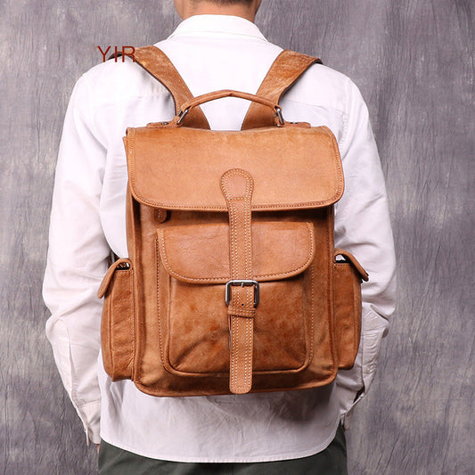 Vintage Brown Leather Men's 14'' Laptop Backpack School Backpack Travel Backpack For Men