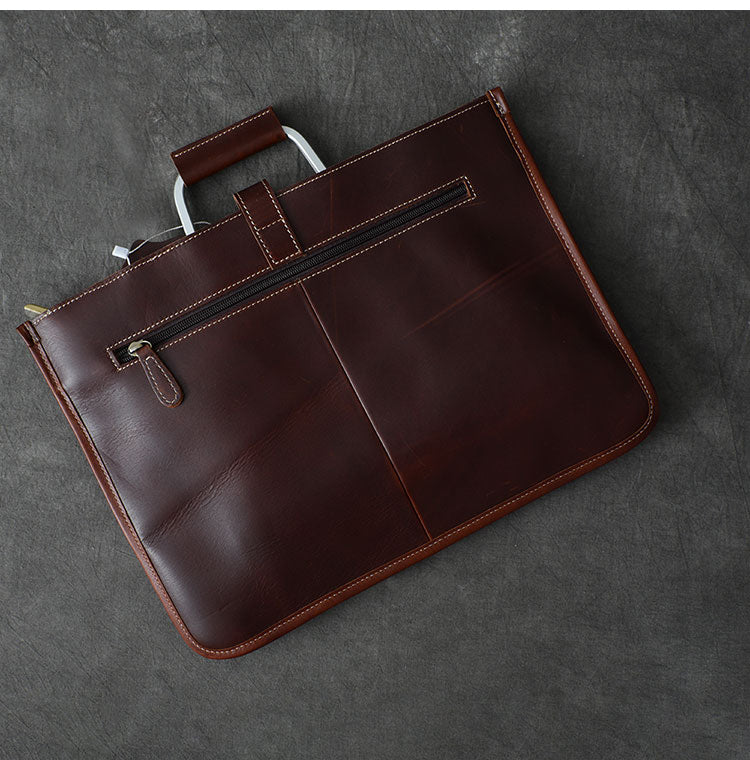 Leather Mens Dark Brown Briefcase 13'' Laptop Bag Red Brown Side Bag Handbag For Men