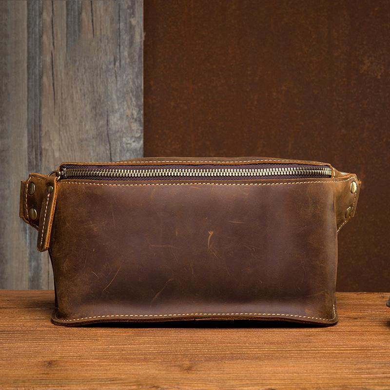 Cool Brown Leather Mens Fanny Packs Waist Bag Hip Pack Belt Bag Bumbag for Men